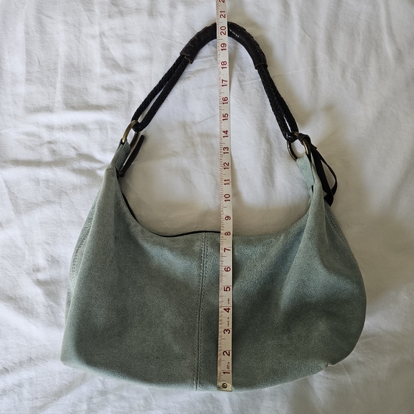 Henri Lou Suede Teal Blue Green Shoulder Bag - Picture 16 of 17
